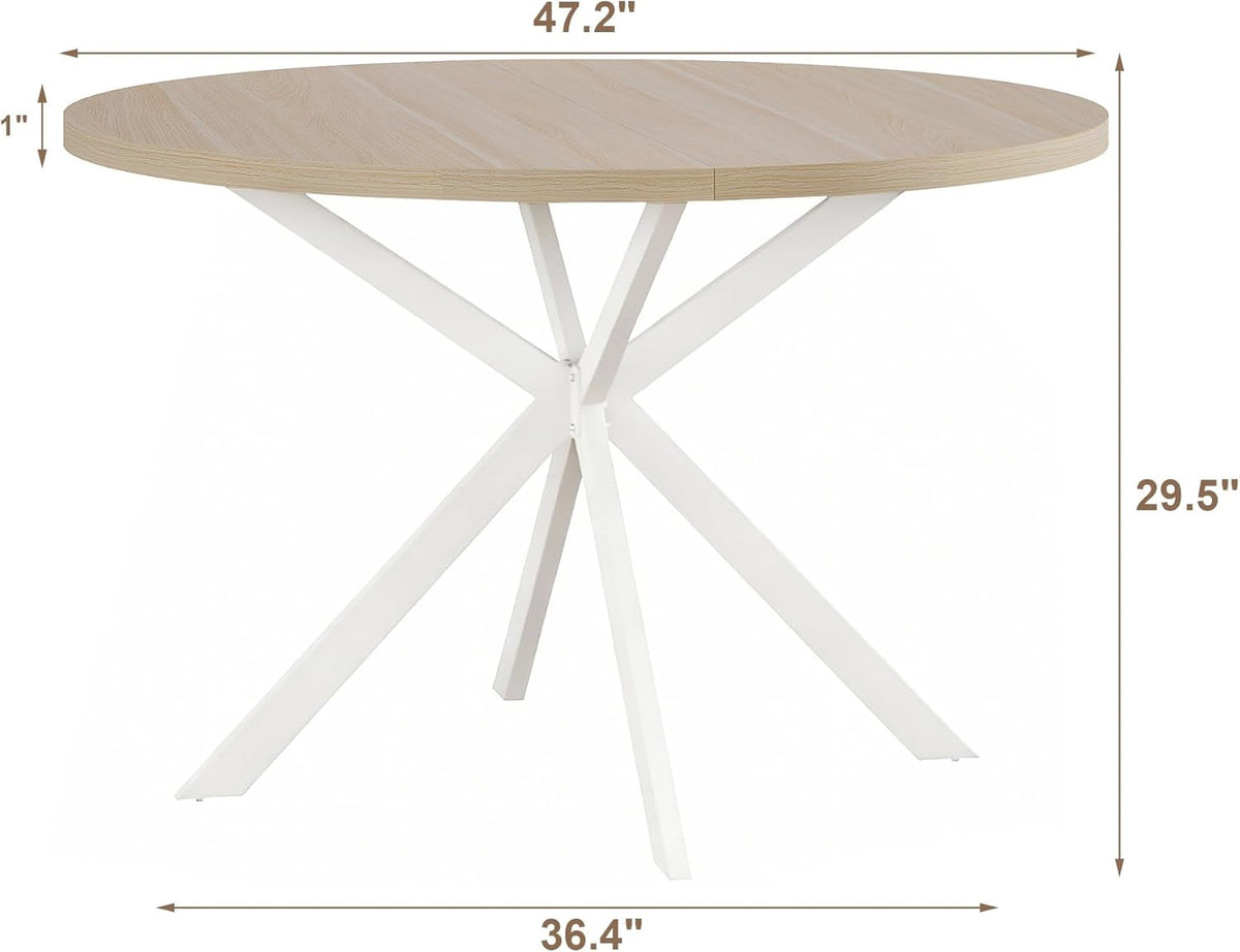 Natural Oak Round Dining Table With Rounded Edges For Four 47.2Inch