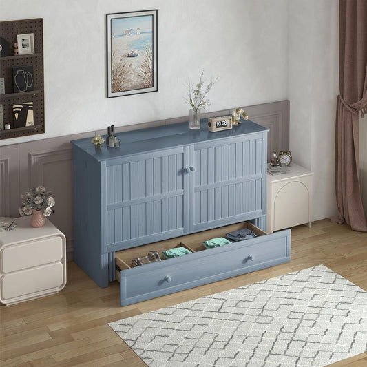 Queen Murphy Bed Cabinet With USB Storage Drawer With USB Charging-1