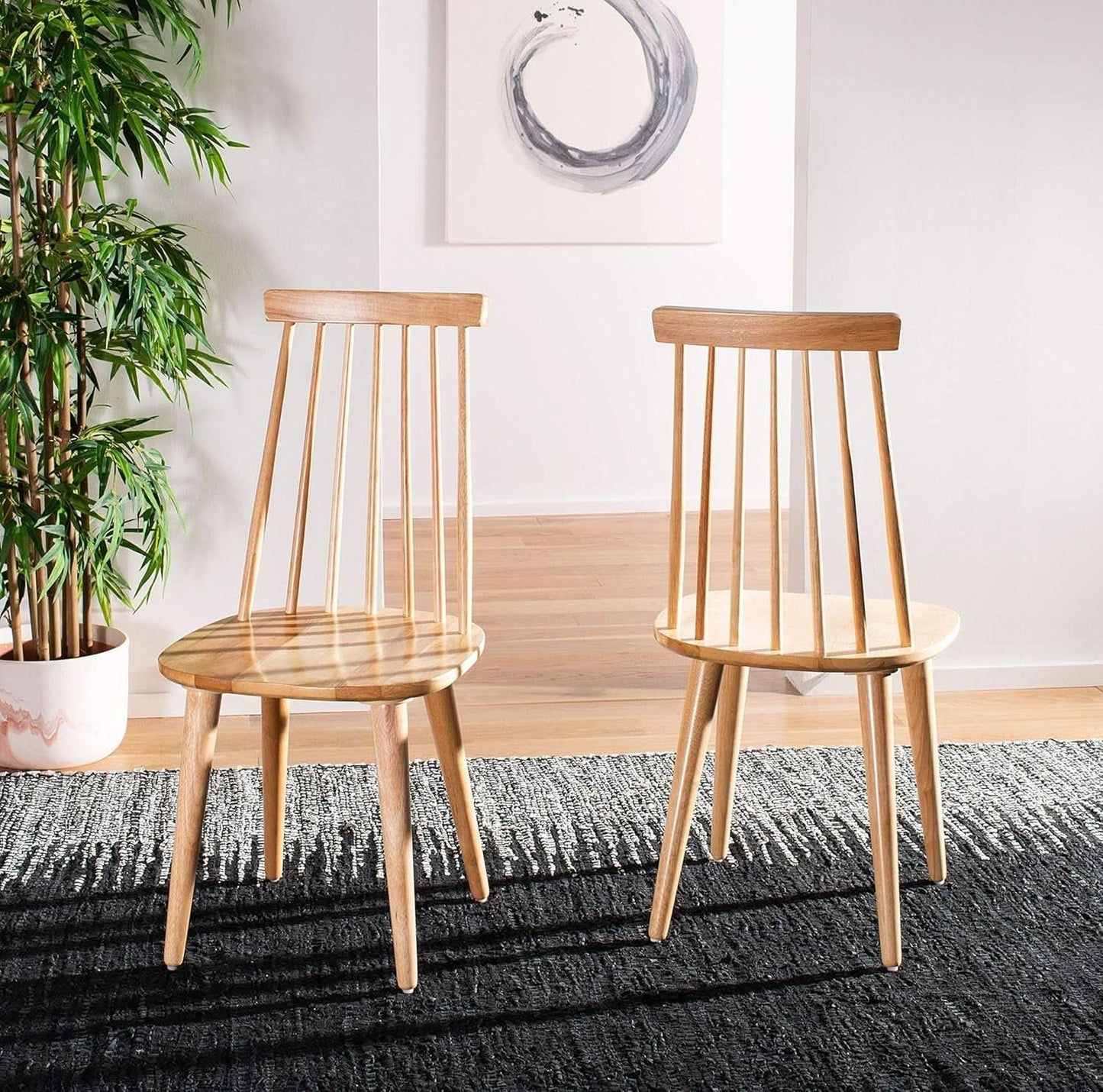 Wood Farmhouse Spindle Dining Chair Natural Finish Set Of 2