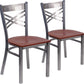 2 Pack Hercules Series X Back Metal Dining Chairs With Cherry Wood Seat For Restaurant Or Home Dining