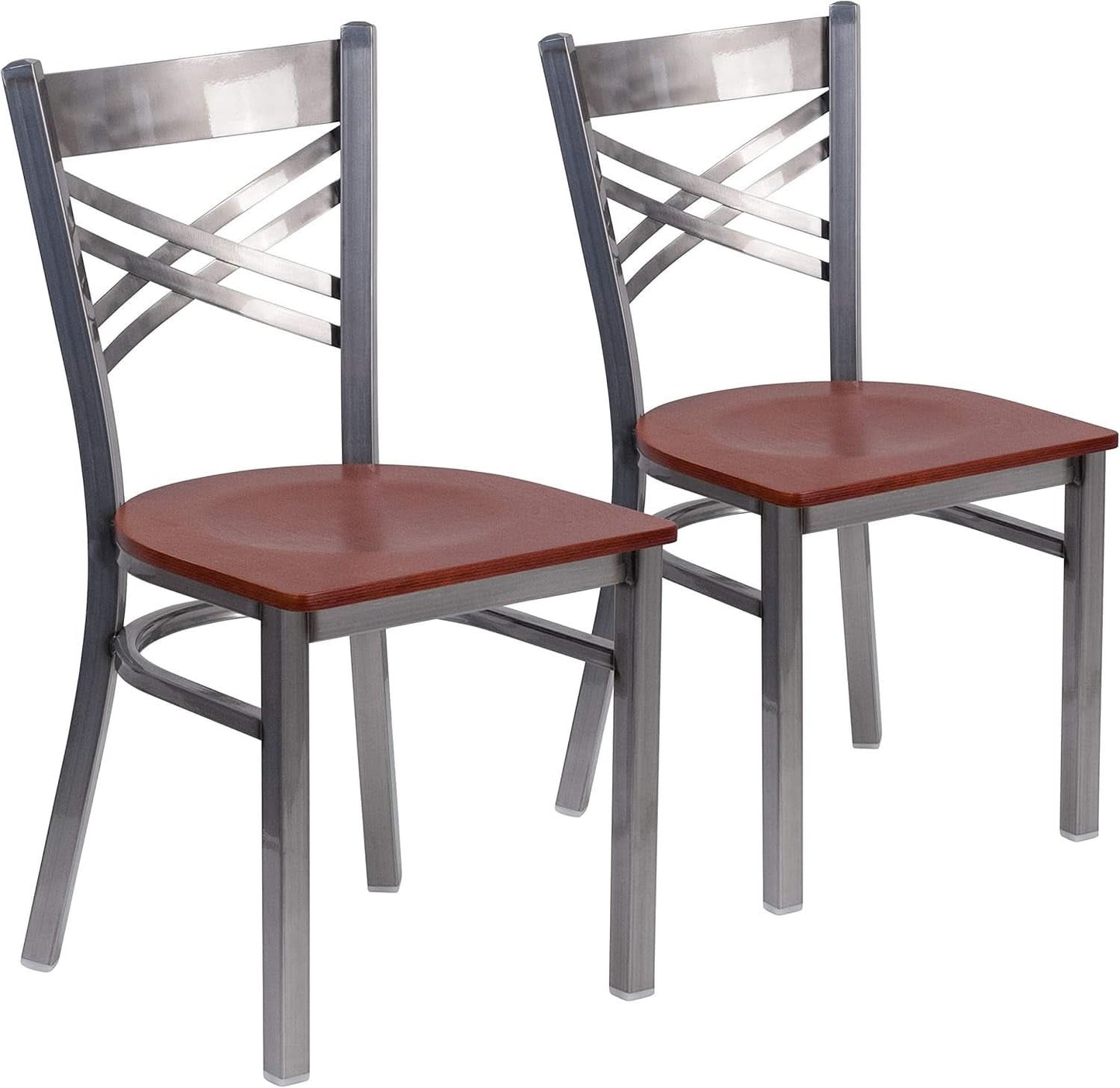 2 Pack Hercules Series X Back Metal Dining Chairs With Cherry Wood Seat For Restaurant Or Home Dining