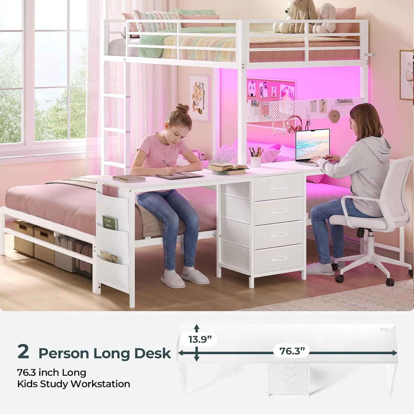 Twin Over Full Industrial Steel Bunk Bed Brilliant White