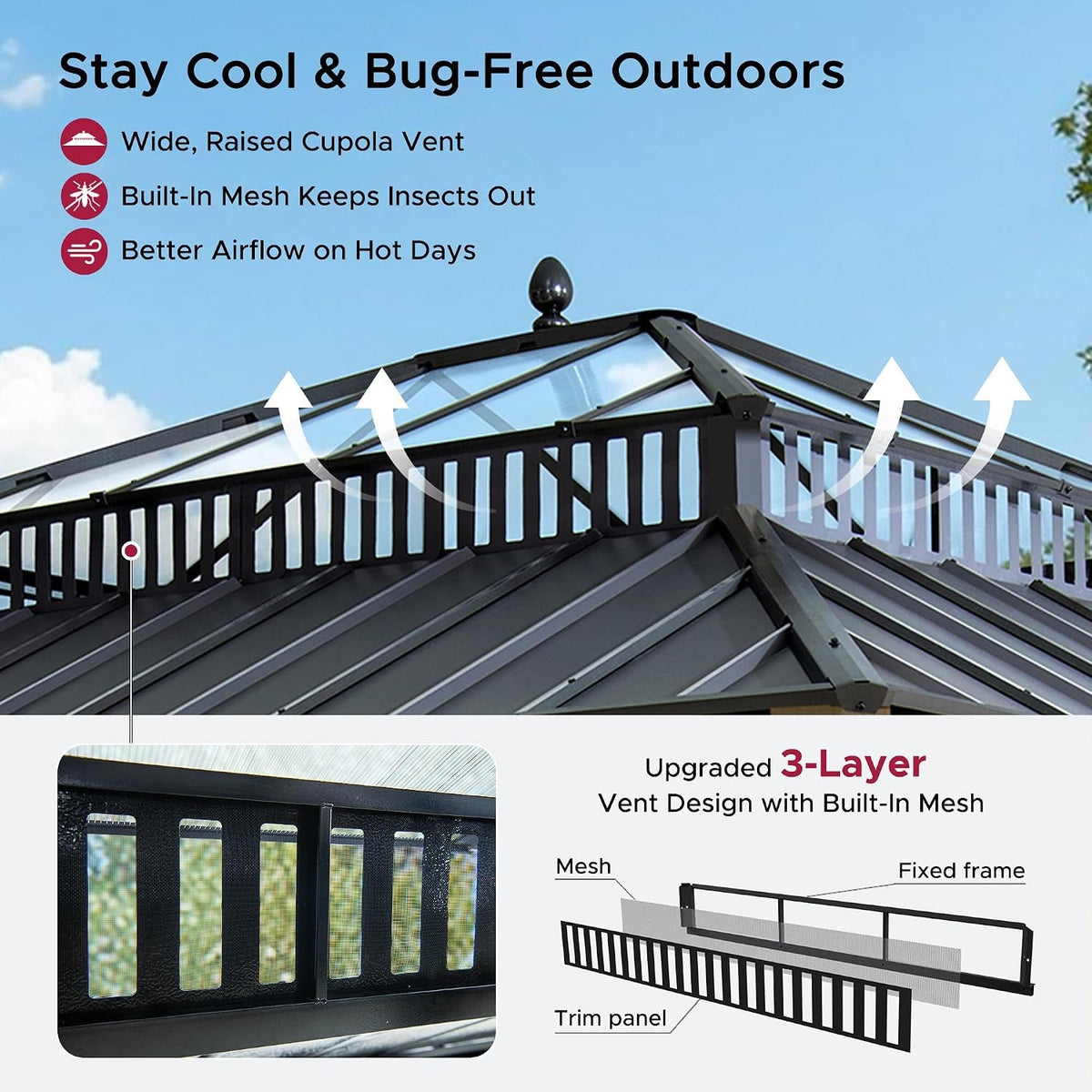 14x12 Hardtop Cedar Wood Gazebo Polycarbonate Roof Curtains Netting