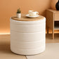 Round Storage Ottoman With Tray White VelvetFabric