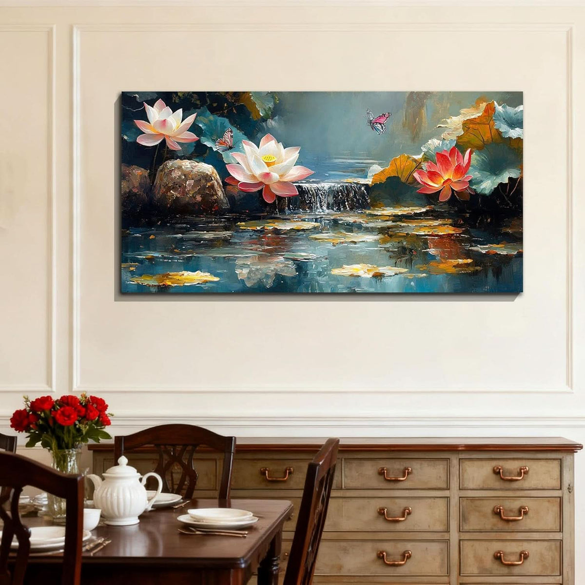 Lotus Canvas Wall Art 58x29 Vibrant Landscape Textured