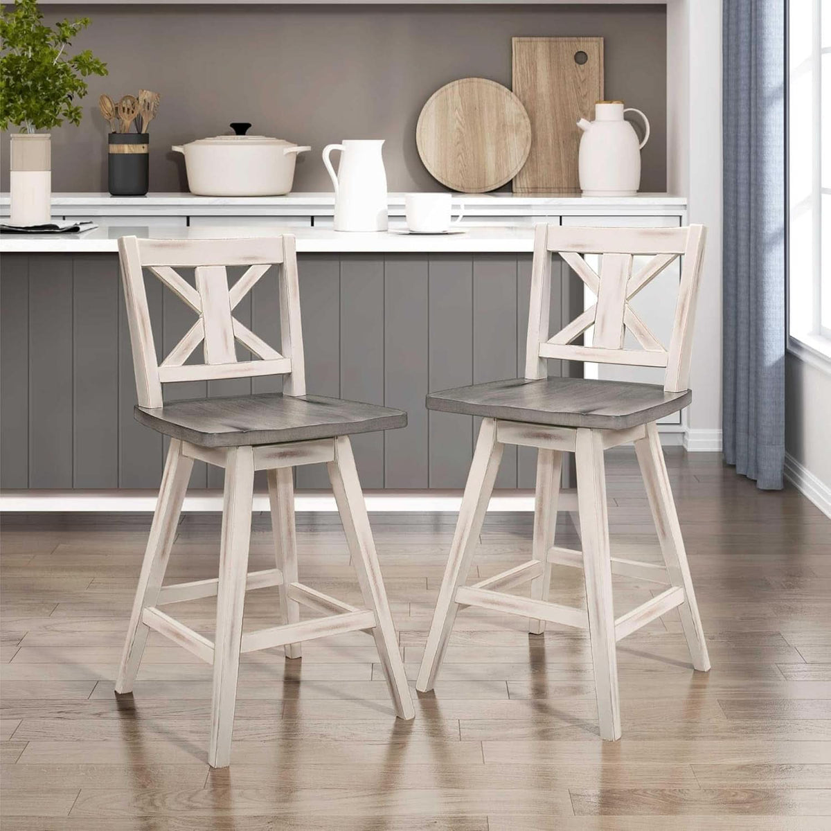 Amsonia Counter Height Swivel Barstool Set 2 White