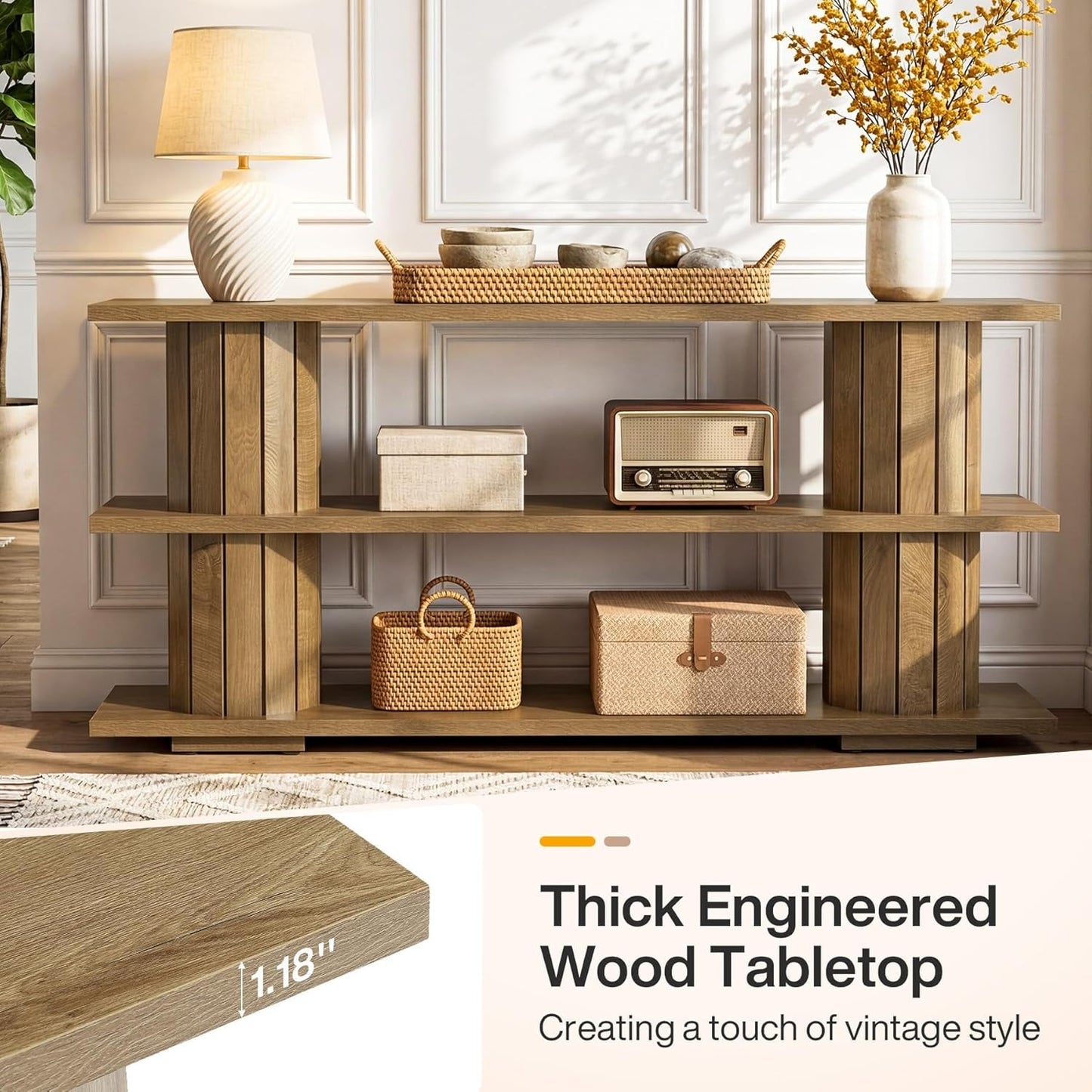 62.9 Inch Multifunctional Entryway Console Table Storage