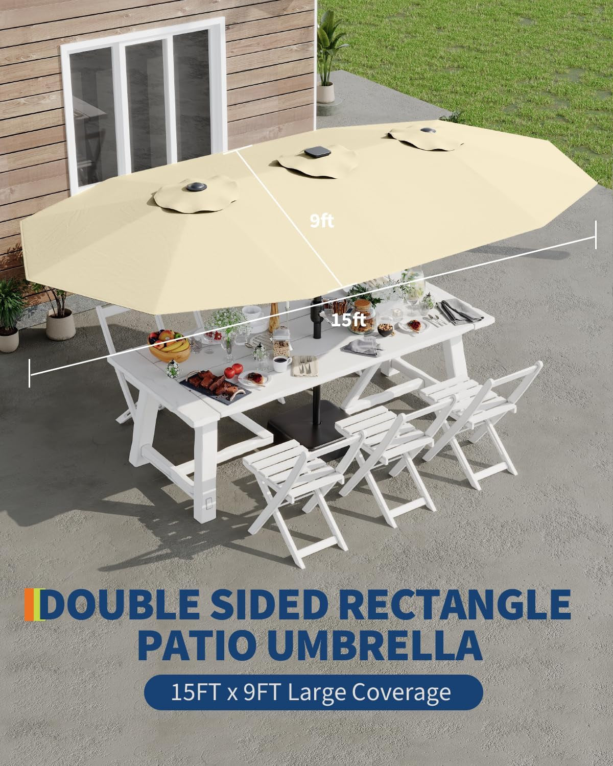 Fifteen Foot Outdoor Patio Umbrella Solar LED Lighting