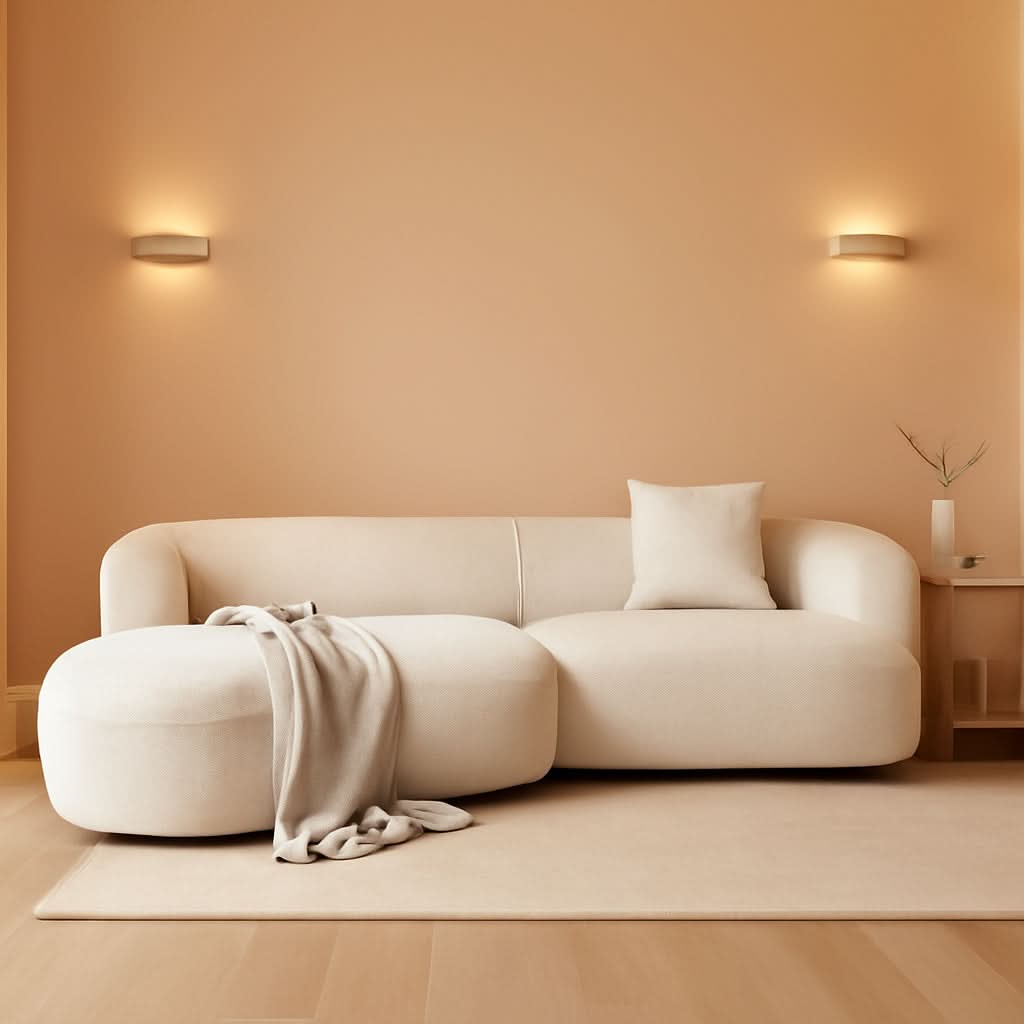 White Boucle Curved Sectional Sofa Modular Living Room-0