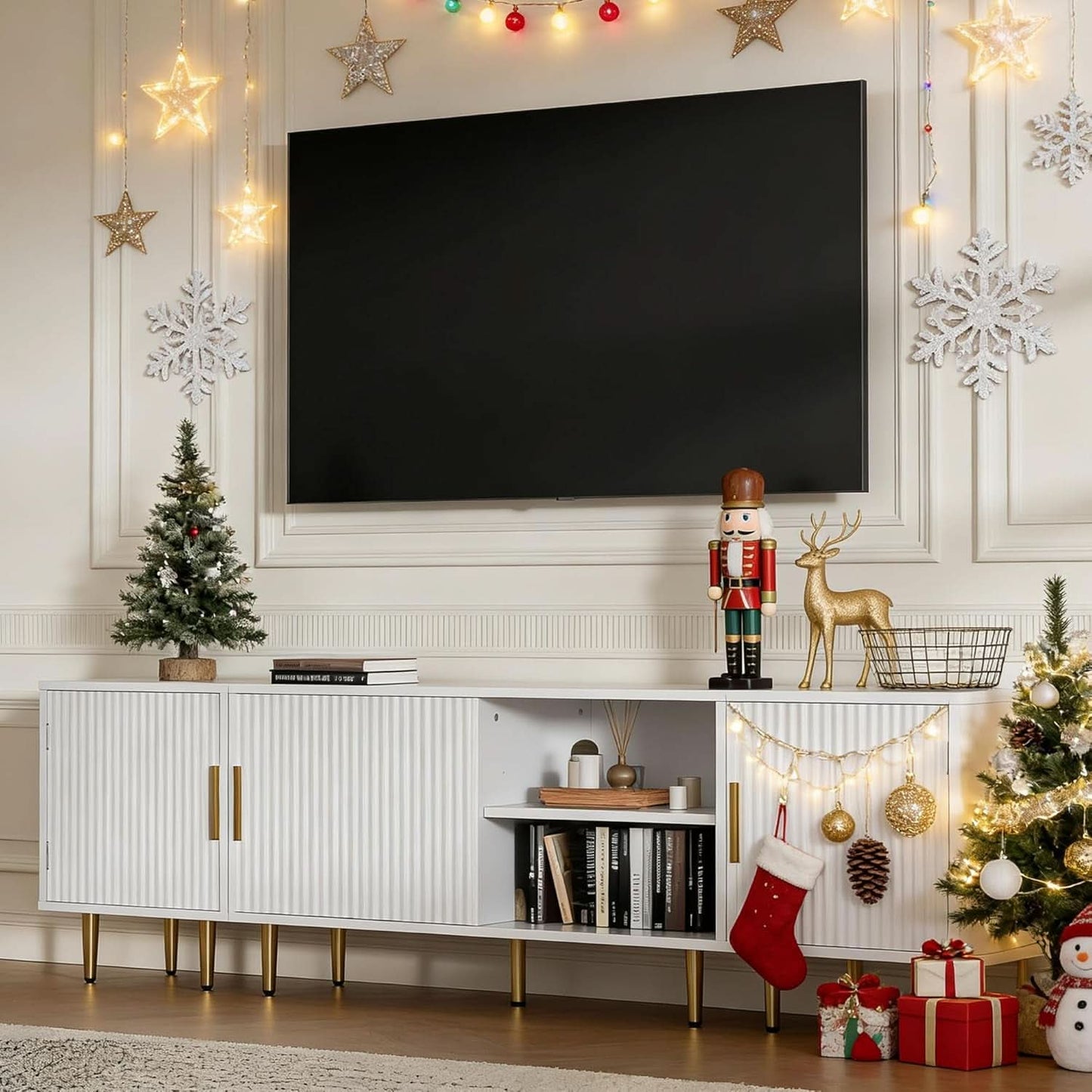 White TV Console With Entertainment Storage 80 Inch