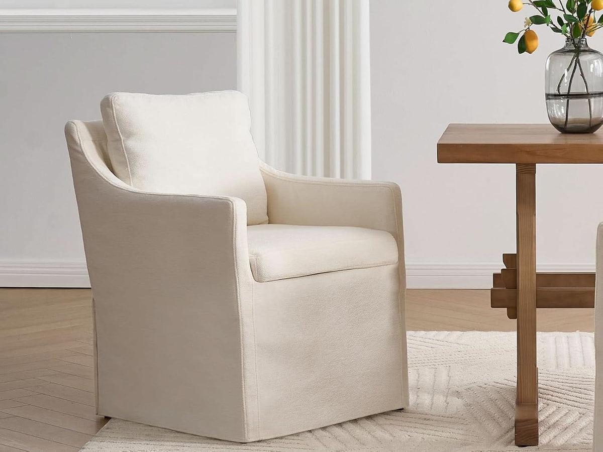 Beige Upholstered Dining Chair With Cushioned Backrest