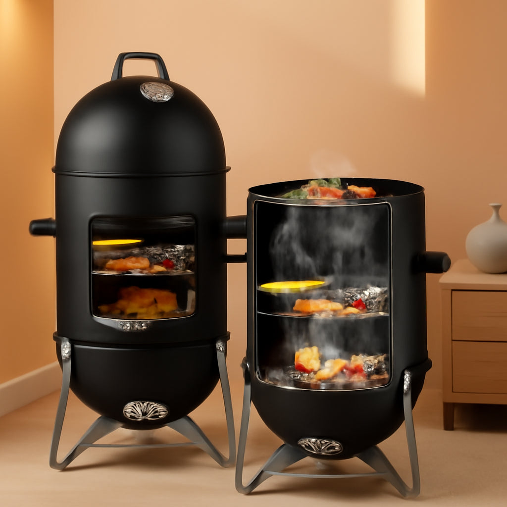 Vertical Charcoal Grill With Integrated Thermometer