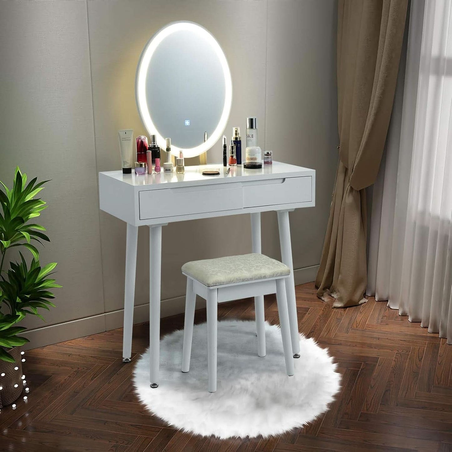 White Vanity Set With Illuminated Mirror Organization