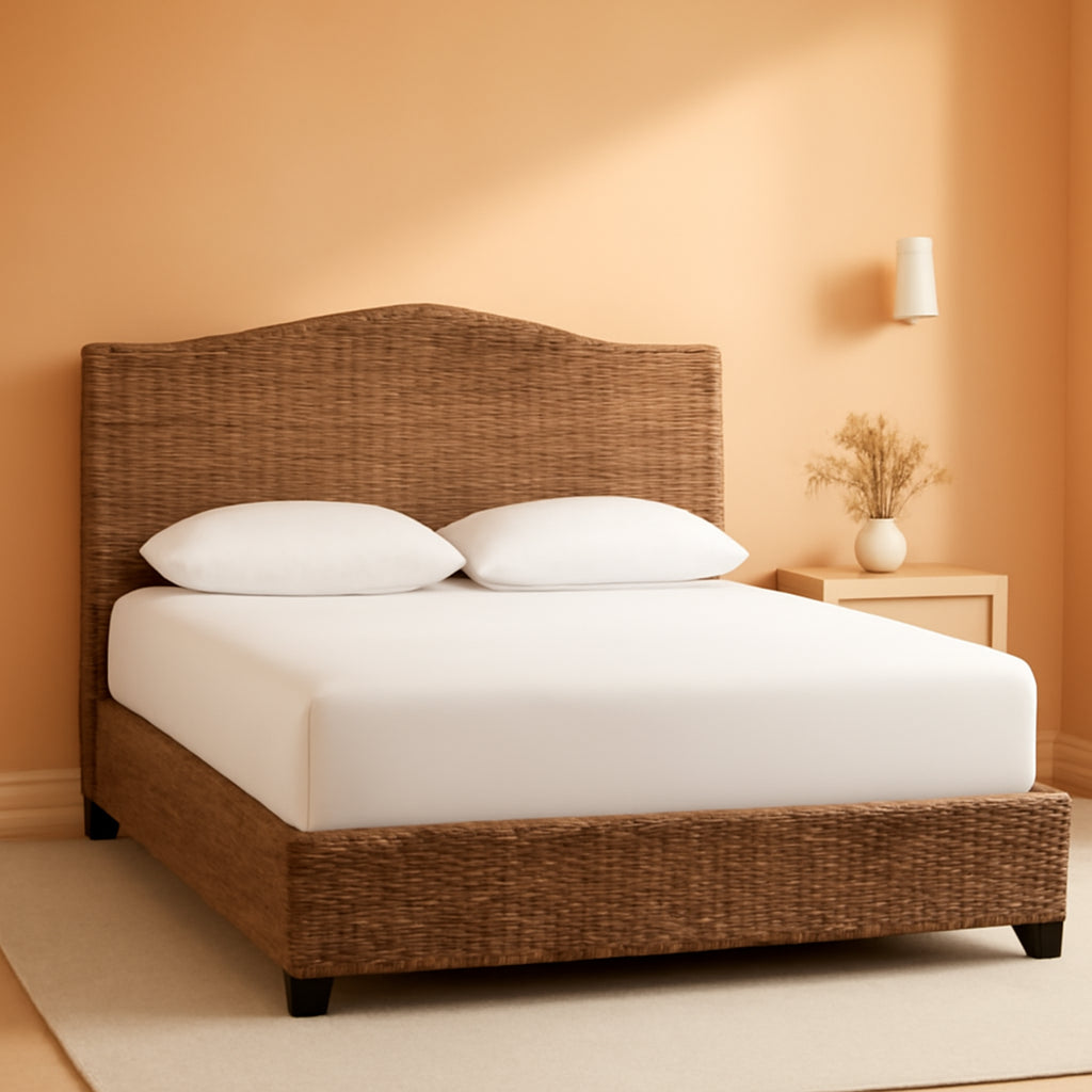 Queen Platform Bed Natural Solid Wood 600Lbs Capacity