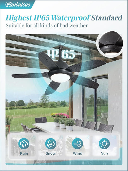 42-Inch Waterproof Outdoor Ceiling Fan Illuminated