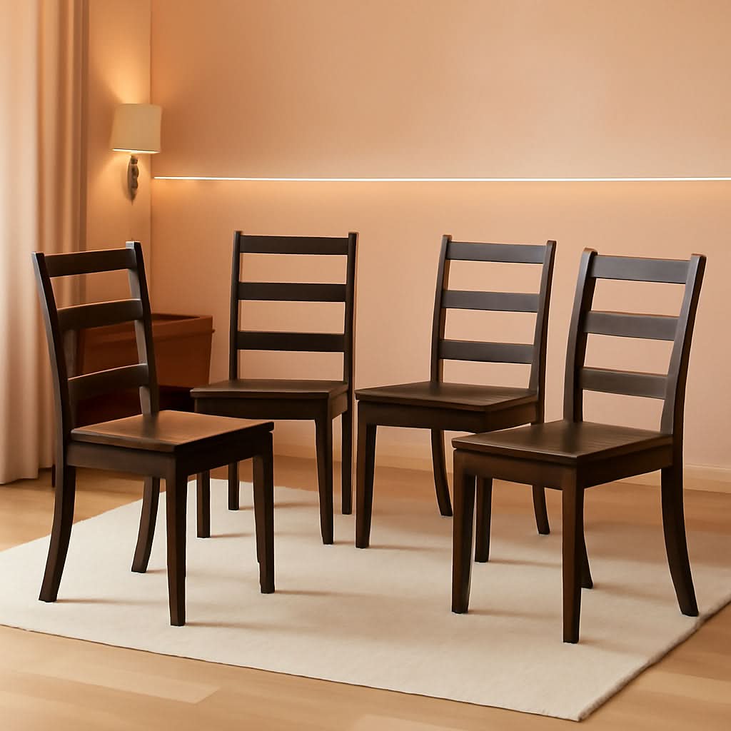 Walnut Wood Armless Dining Chairs Solid Rubberwood