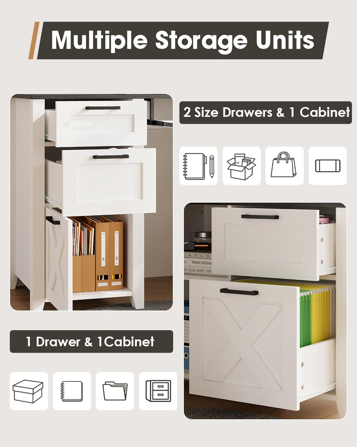 White Farmhouse L Shaped Desk With USB Charging 59 Inch Desk