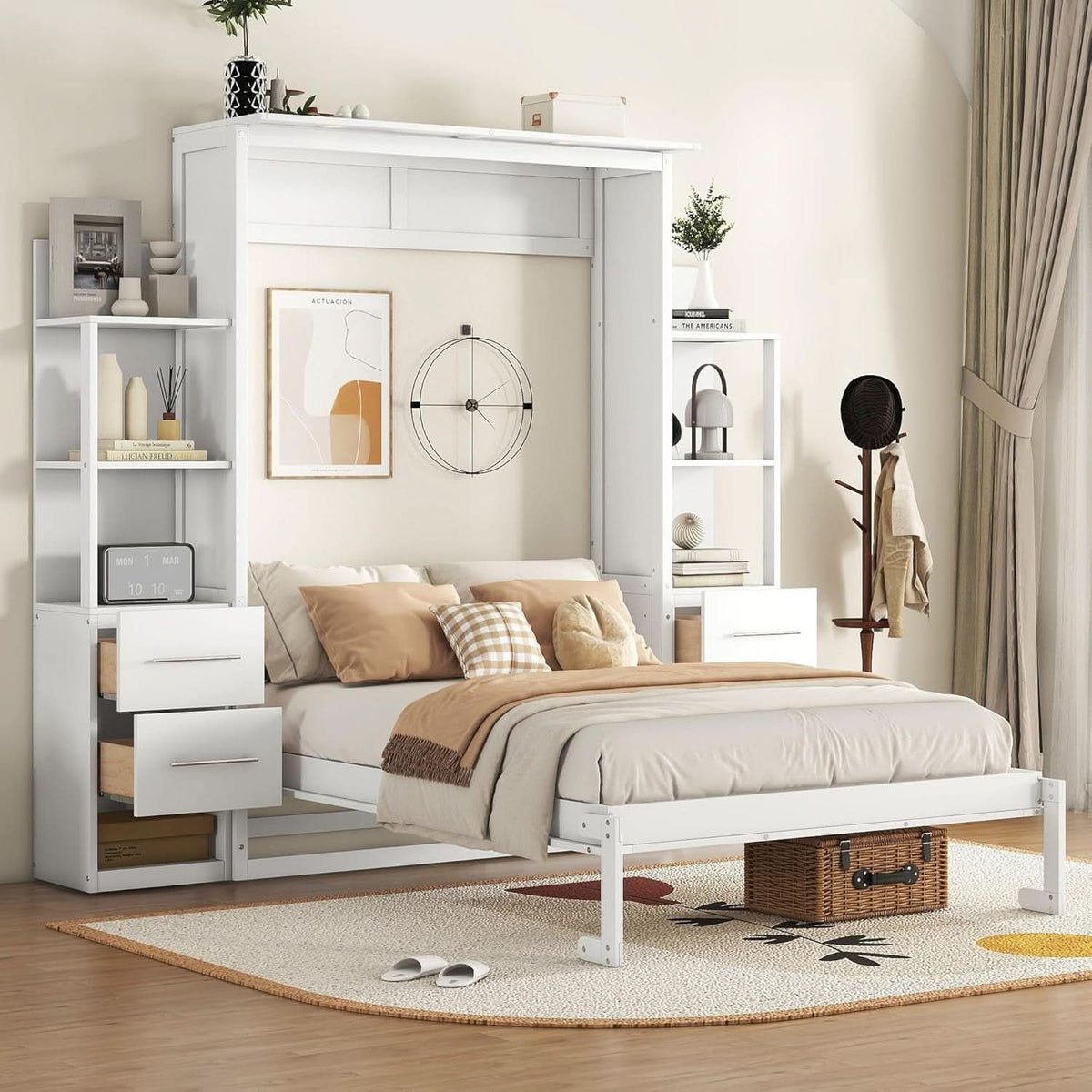 Full Murphy Wall Bed With Wardrobe Storage Solutions-2