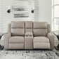 Manual Reclining Faux Leather Loveseat Beige Cupholders