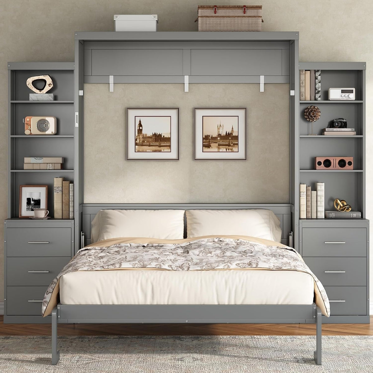Gray Murphy Cabinet Bed Space Saving Storage Drawers-4