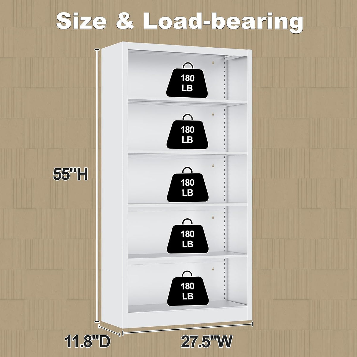 Modern Metal Bookcase With Five Adjustable Shelves-2