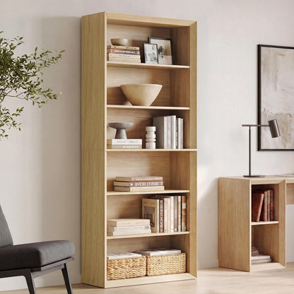 72 Inch Natural Wood Adjustable Freestanding Bookcase
