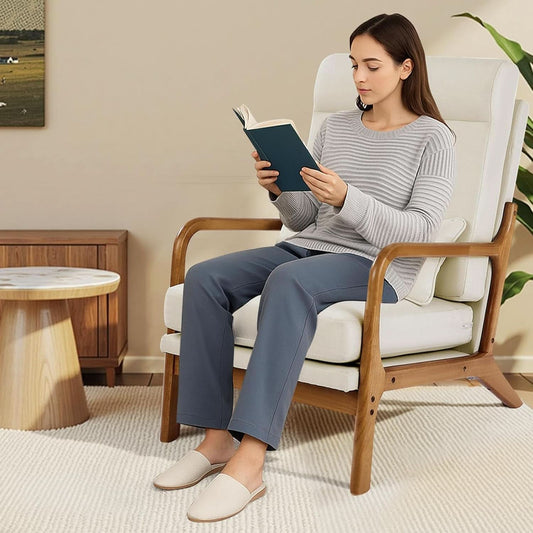 High Back Mid Century Linen Accent Chair For Living Room