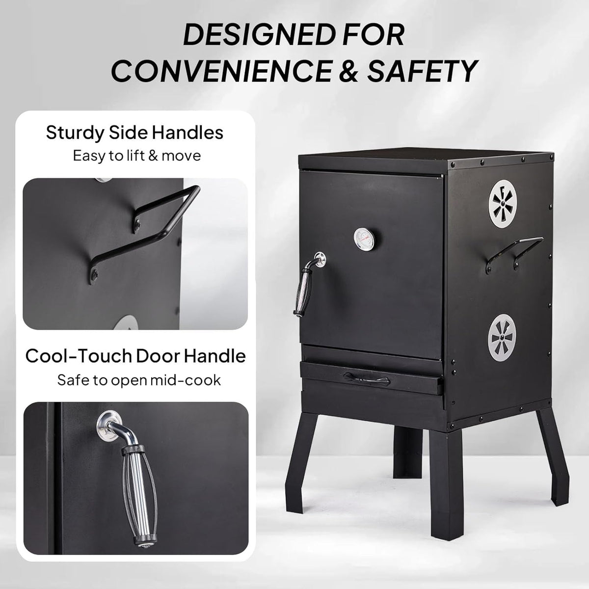Black Portable Vertical Charcoal Smoker Grill Outdoor