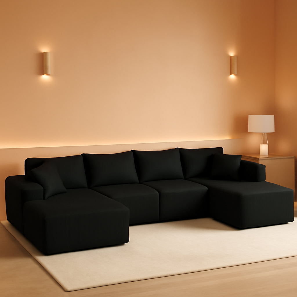 Corduroy Black UShaped 146Inch Modular Sectional Sofa