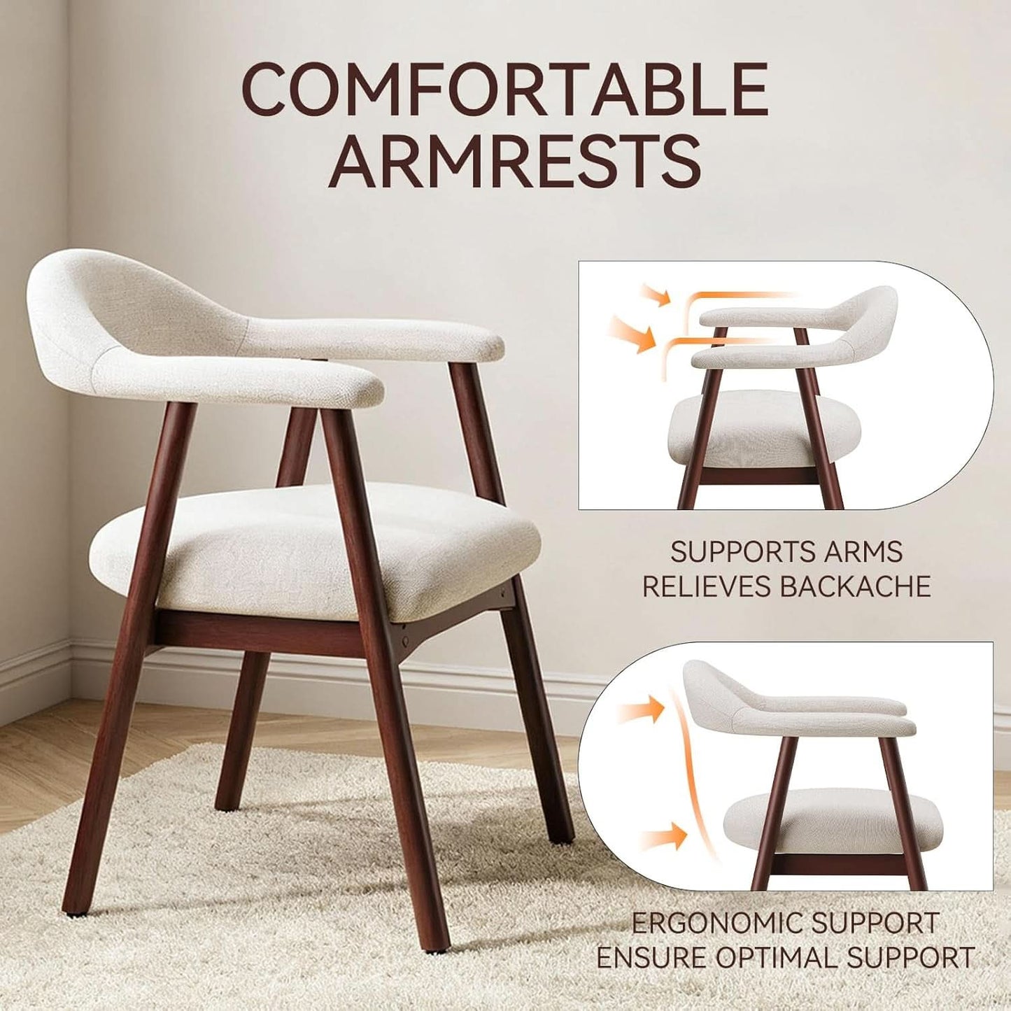 Beige Fabric Upholstered Dining Chair With Armrests