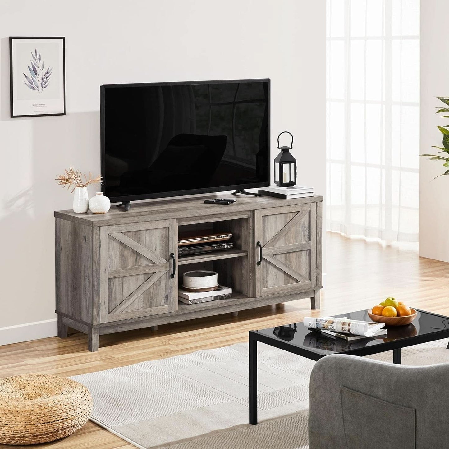 Gray Farm house TV Stand 65 Inch Entertainment Center