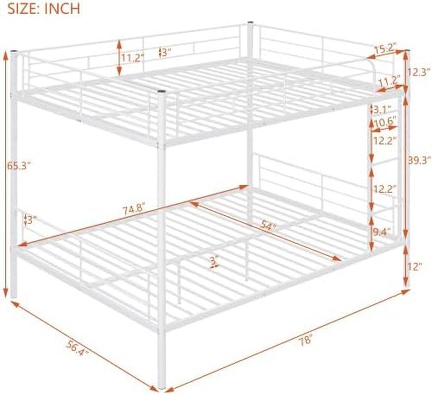 White Full Over Full Industrial Strength Metal Bunk Bed Guardrail