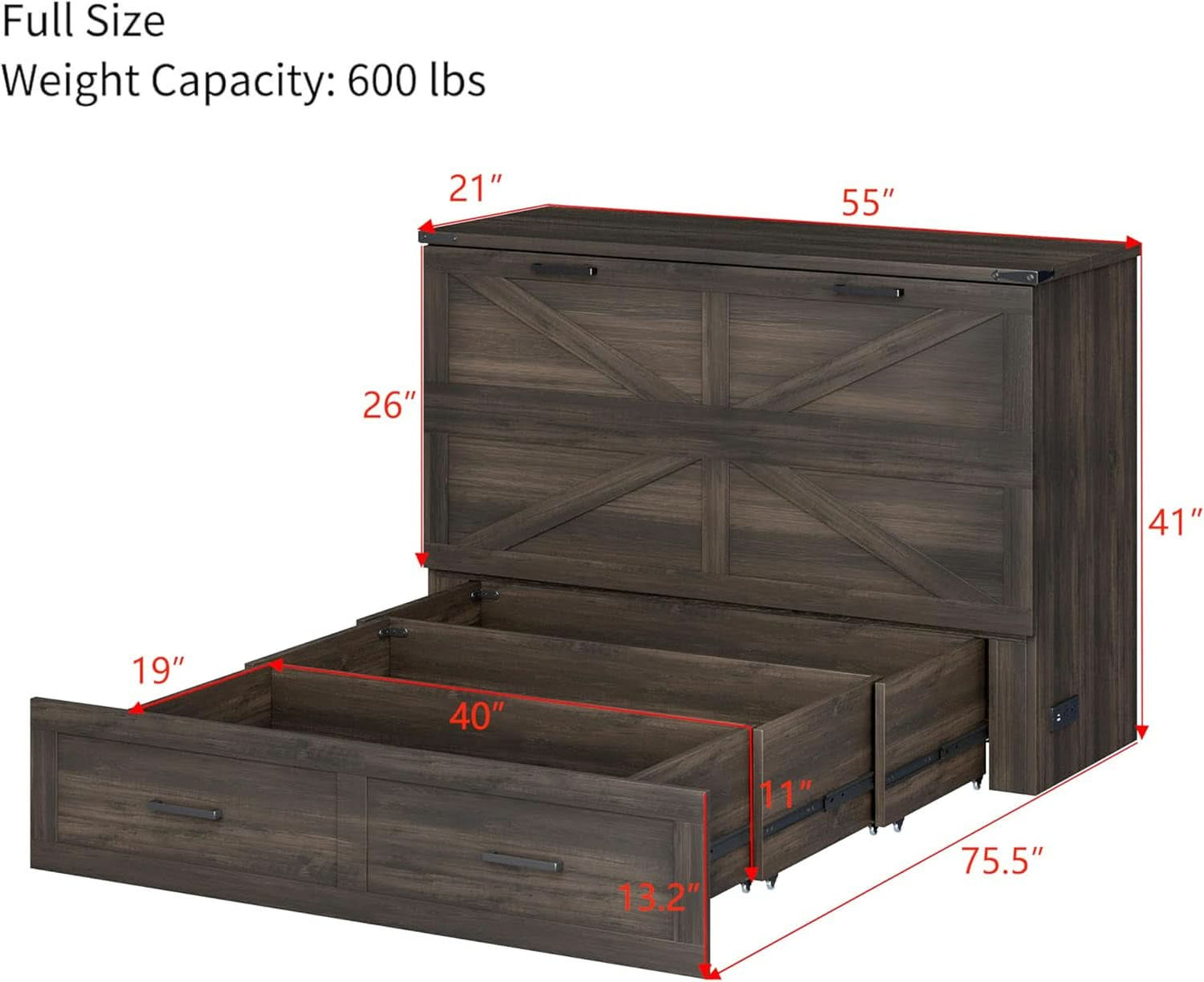 Farmhouse Murphy Bed Featuring Charging Station Gray