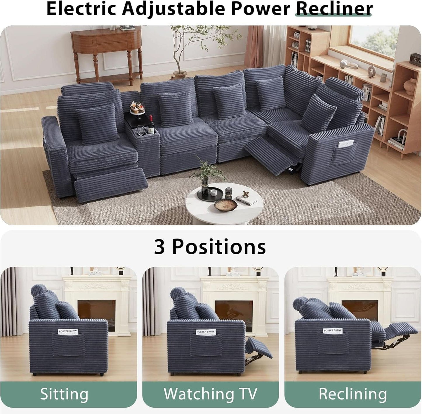 Grey Premium Power Recliner Modular Sectional Sofa