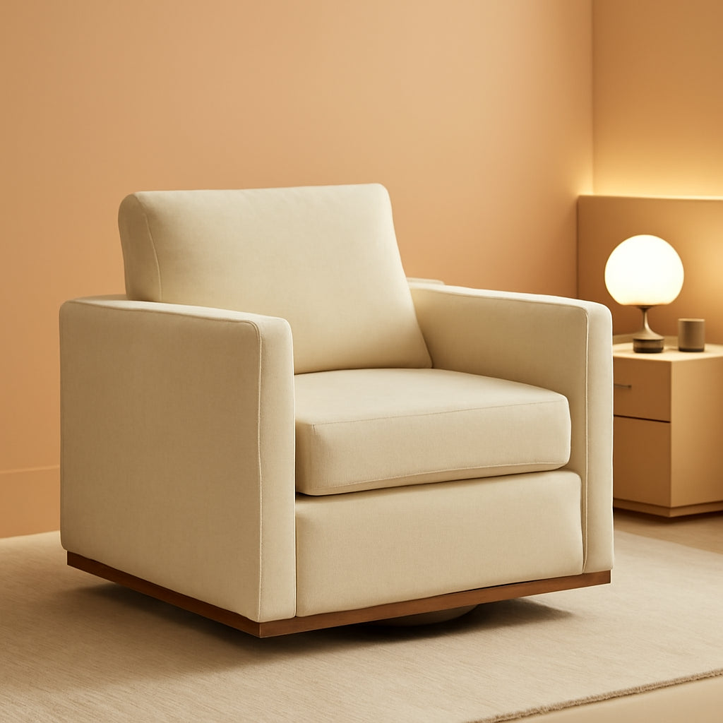 Beige Upholstered Swivel Armchair 360 Degree Chair