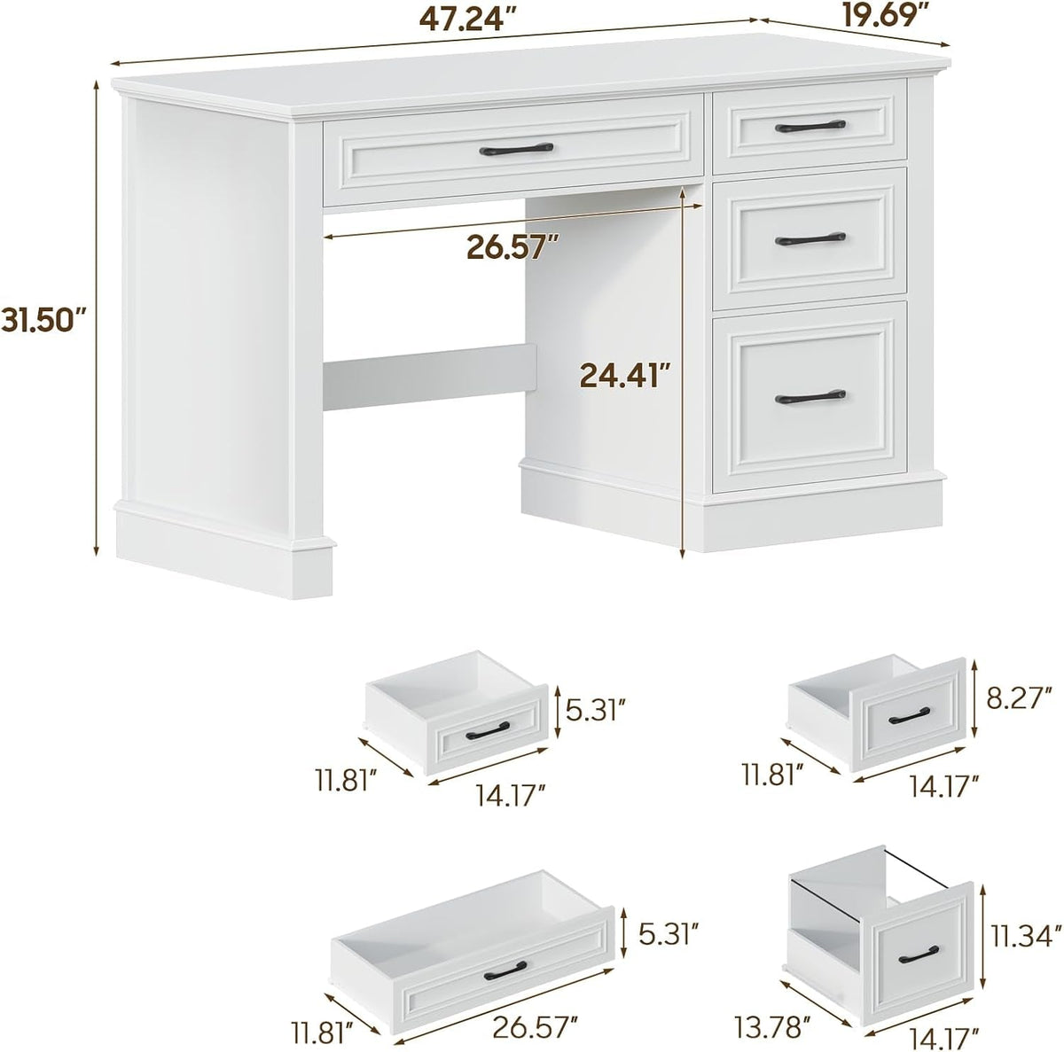 Cream White Farmhouse Executive Desk Featuring Drawers