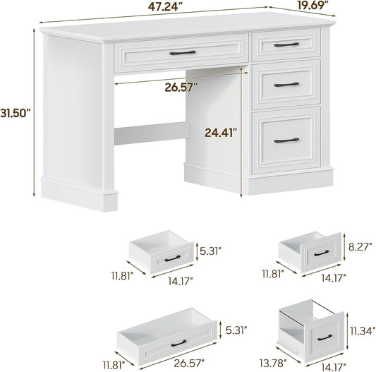 Cream White Farmhouse Executive Desk Featuring Drawers