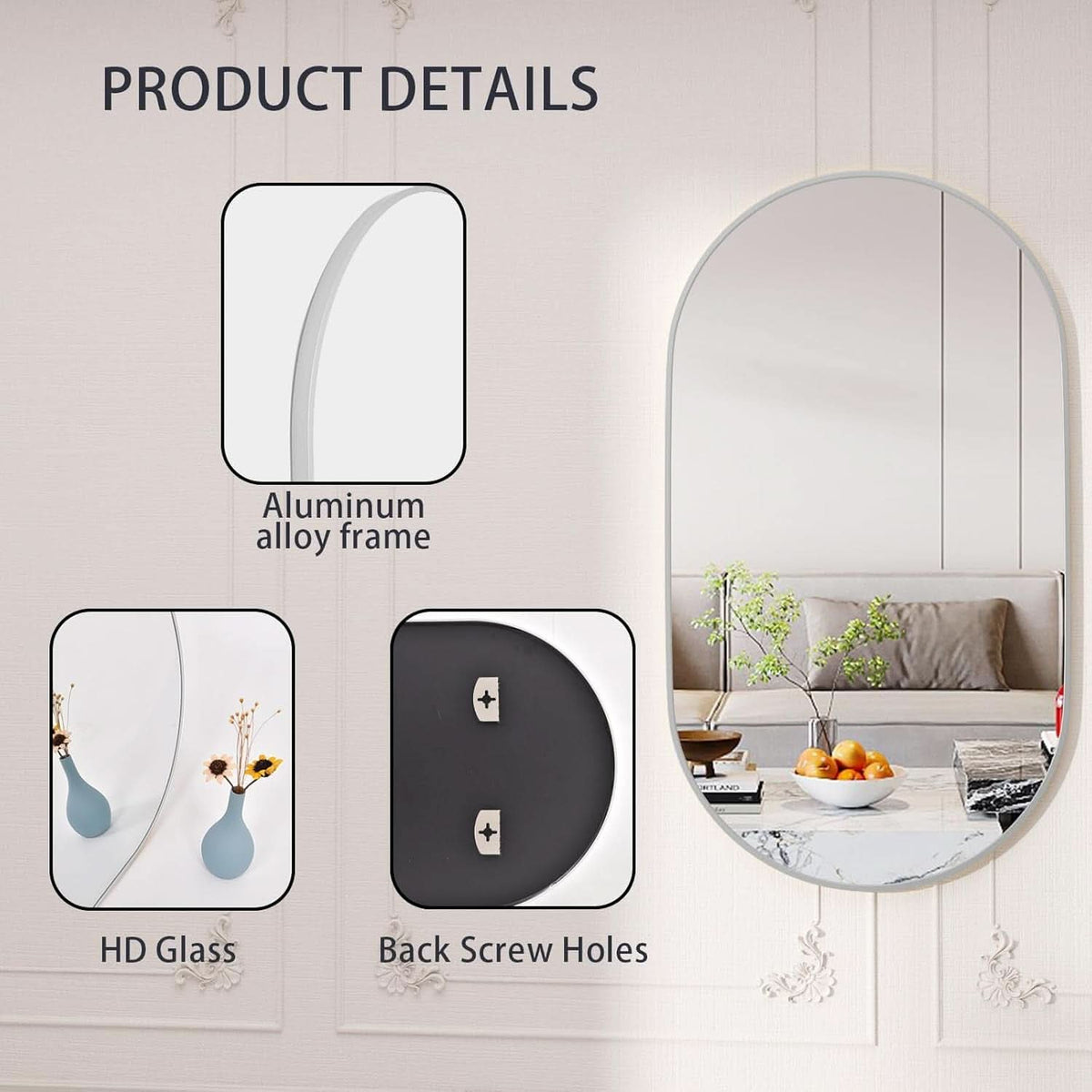 Oval Bathroom Mirror 20x28 Inches Distinctive Silver