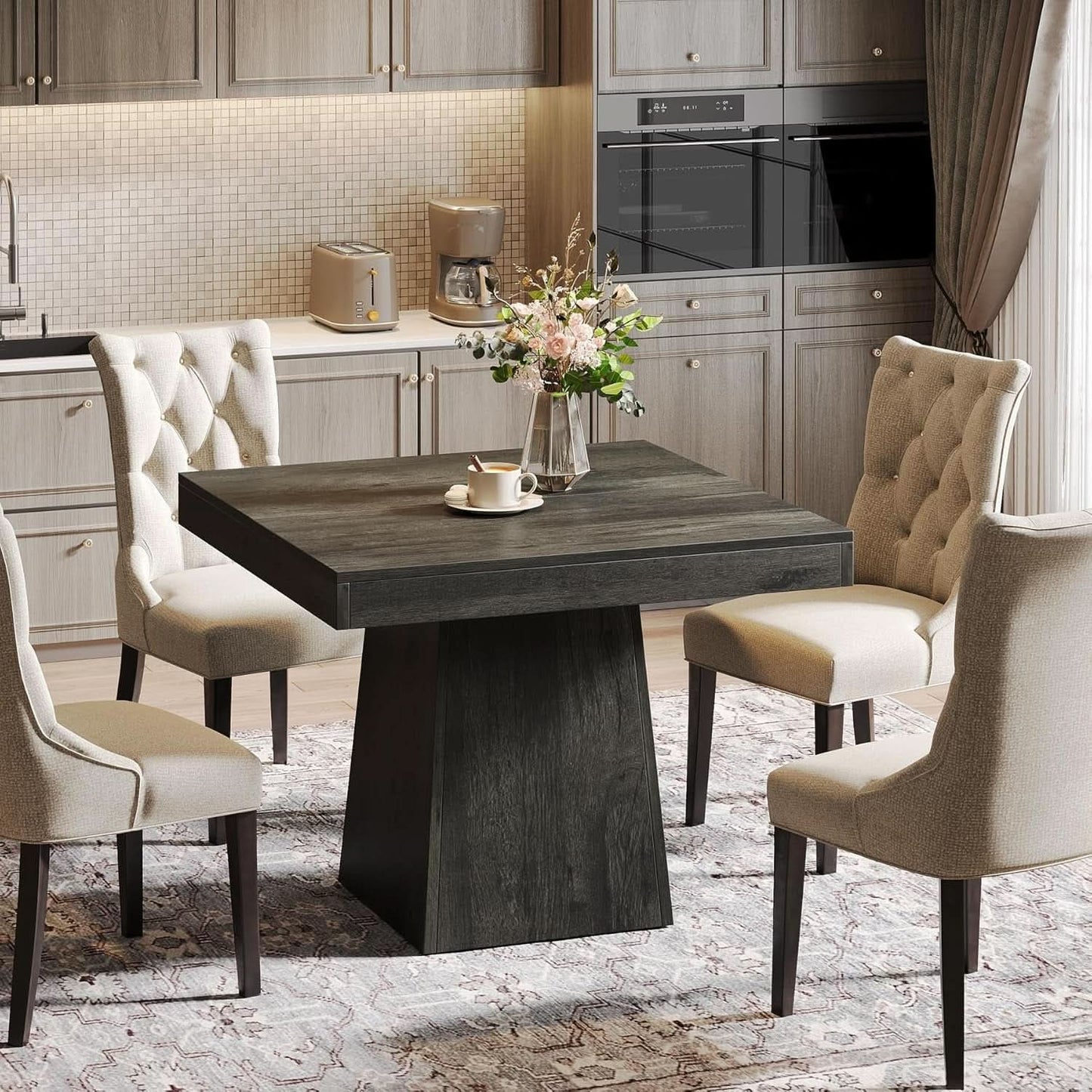 Gray Square Dining Table 31.5 Inch Waterproof Top Seats 4