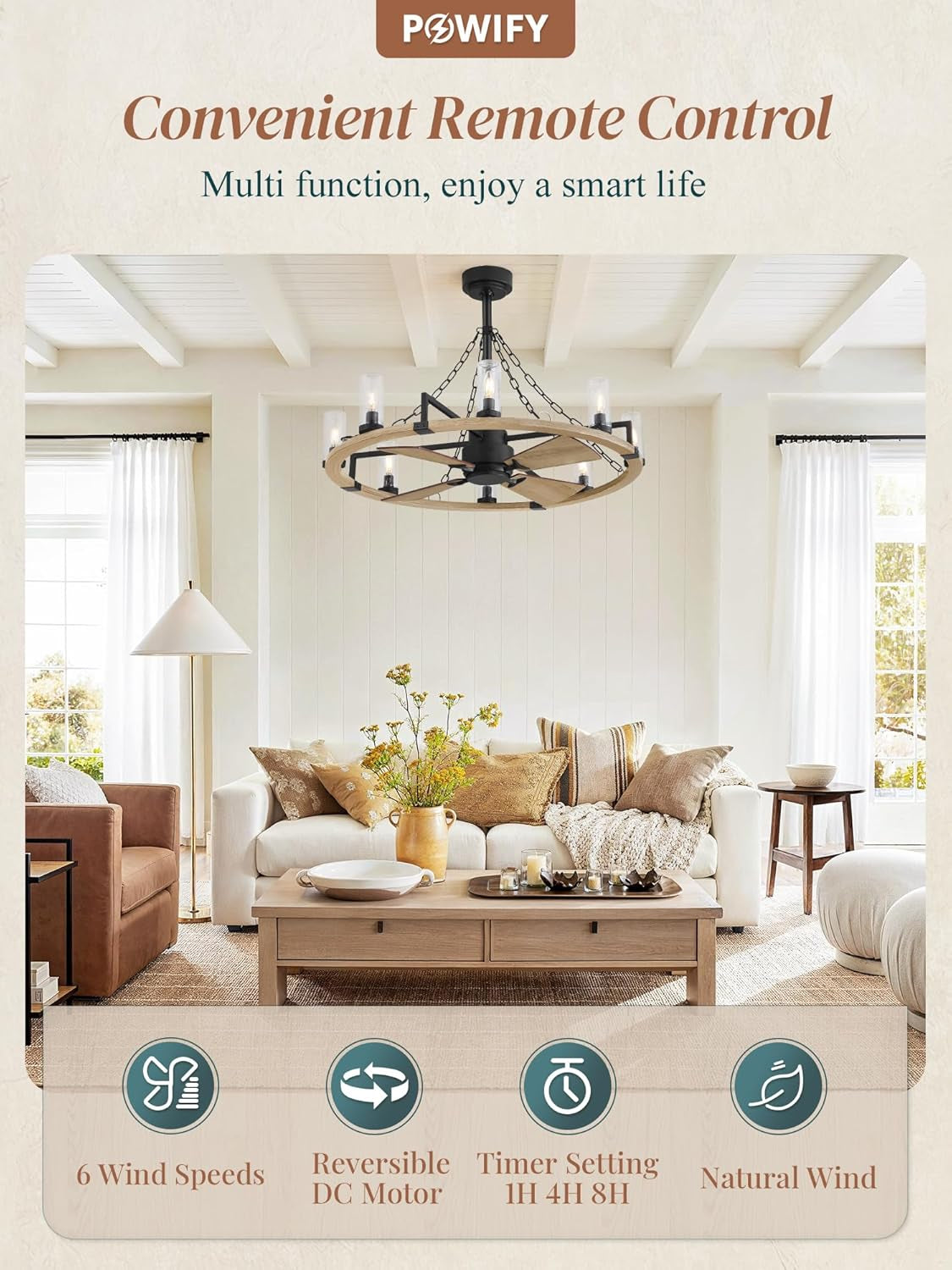 Powrify 36 Inch Industrial Farmhouse Ceiling Fan Light
