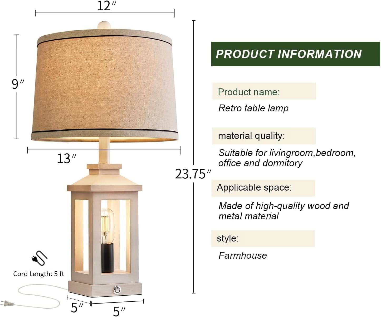 White Farmhouse Table Lamp Set With Dimmable Touch Control-1
