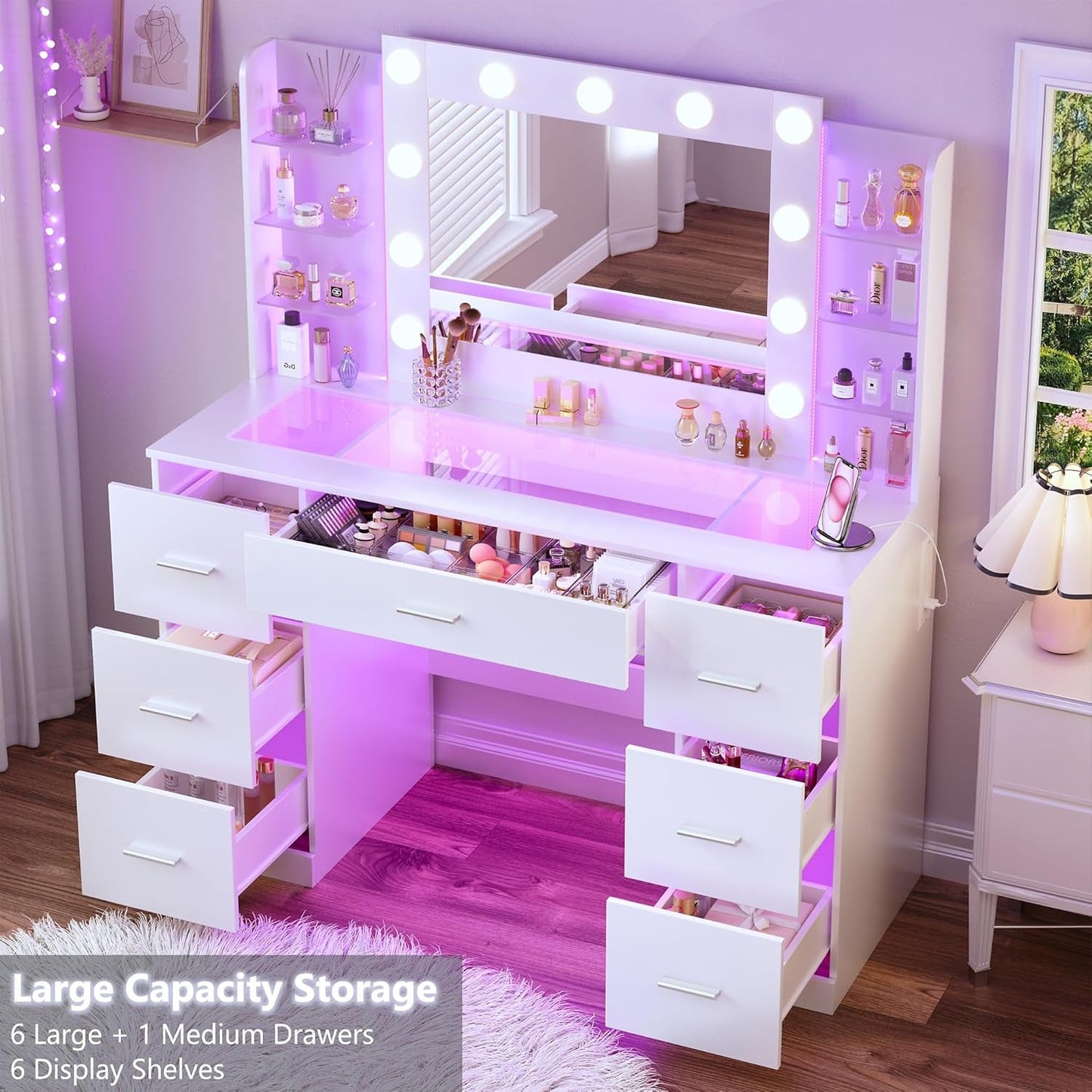 Executive Vanity Desk With Mirror RGB Illumination