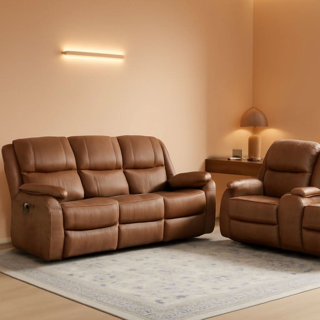 Brown Extra Wide Reclining Sofa Set Living Room Collection