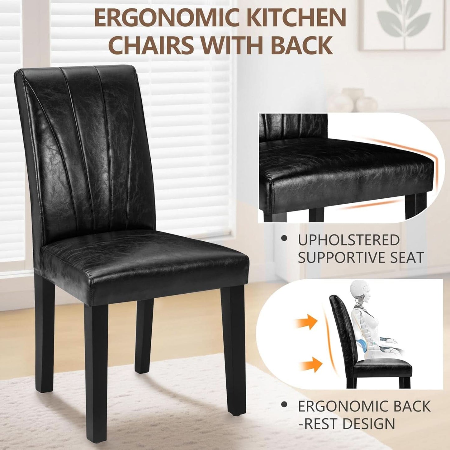 Six Black PU Leather LuxuriouslyUpholstered Dining Chairs