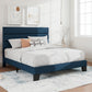 Full Platform Bed Frame Blue Upholstered Headboard