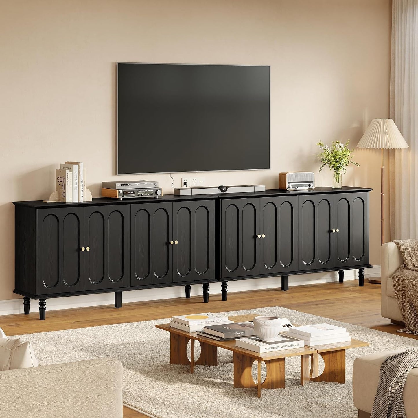 63 Inch Smoky Black Buffet Cabinet Adjustable Shelves