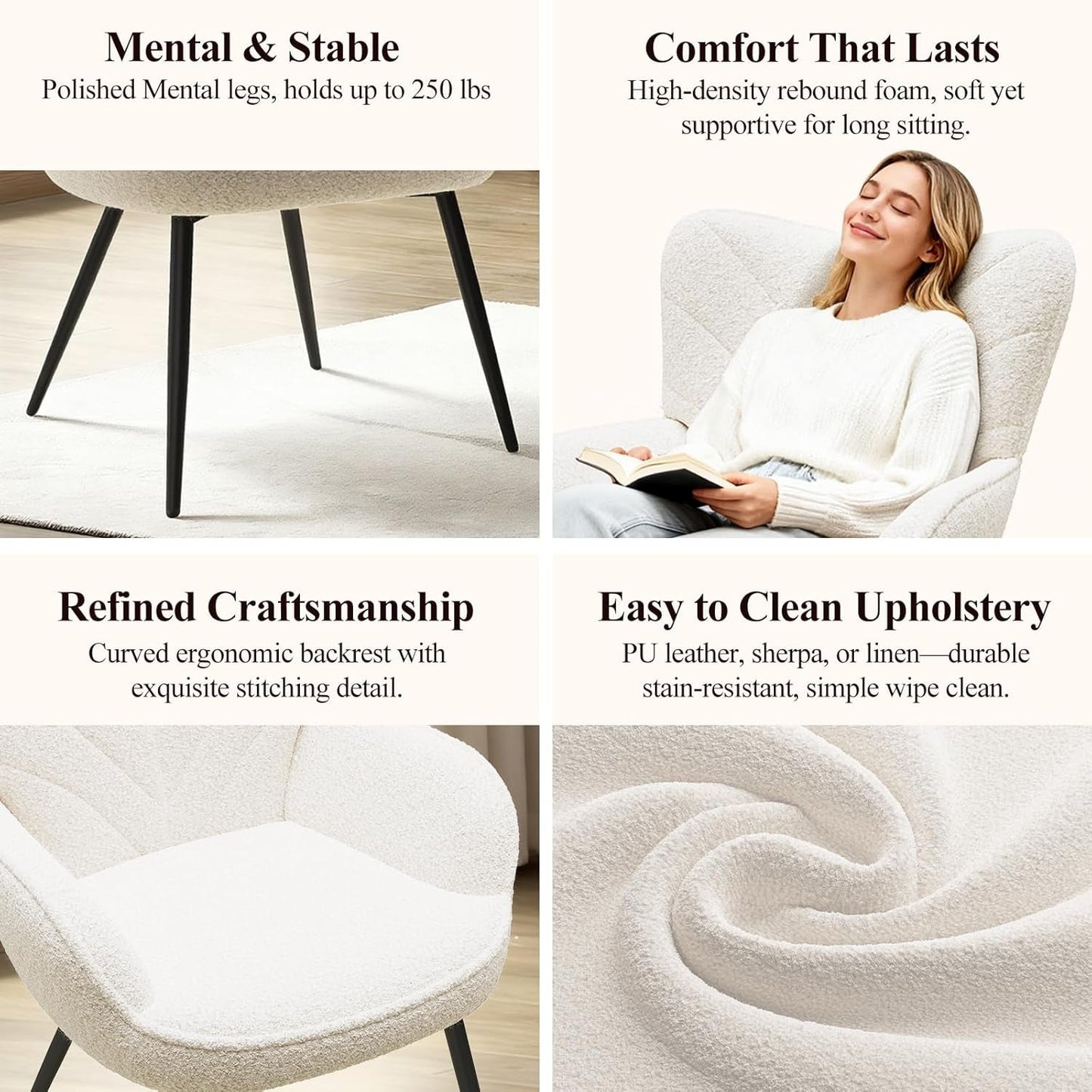 Beige Sherpa Upholstered Accent Chair Curved Backrest