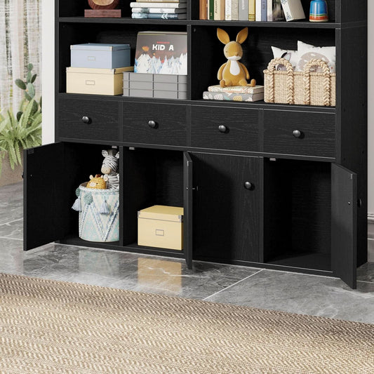 Vintage Black 78.7 Inch Floorstanding Library Bookcase