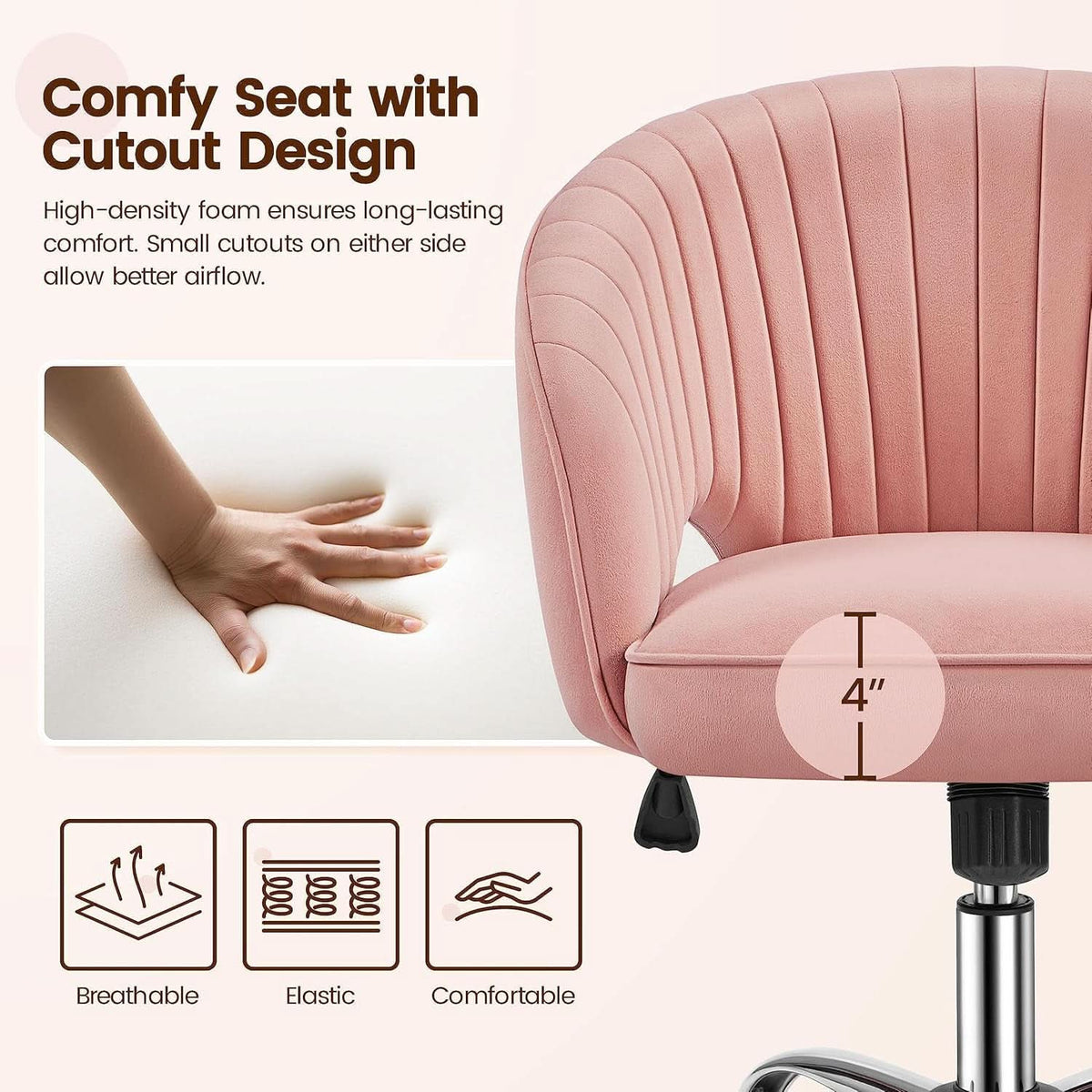 Pink Velvet Desk Chair Backrest Office Chair Modern