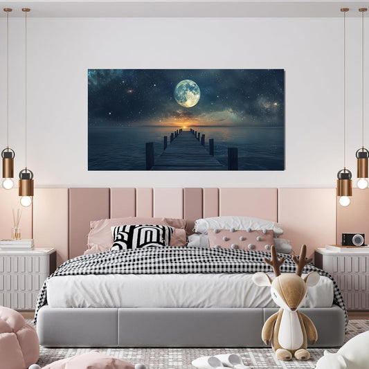 Blue Coastal Seascape Art Canvas Wall Art 20x40Inches